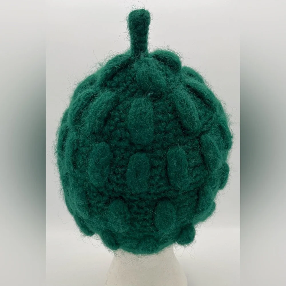 Vintage Italian Wool Green Chunky Knit Winter Fall Beanie Hat Cottagecore Knobby - Picture 9 of 15